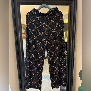 Zara Black and Gold Chain Pattern Wide Leg Pants ~ Size S